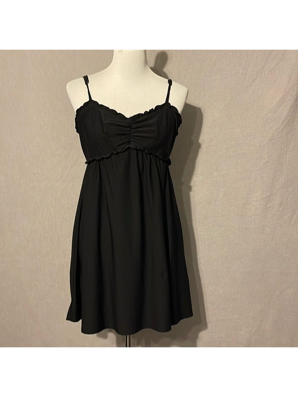 Lily Rose Black Mini Dress with Spaghetti Straps and Ruffle Details Size L
